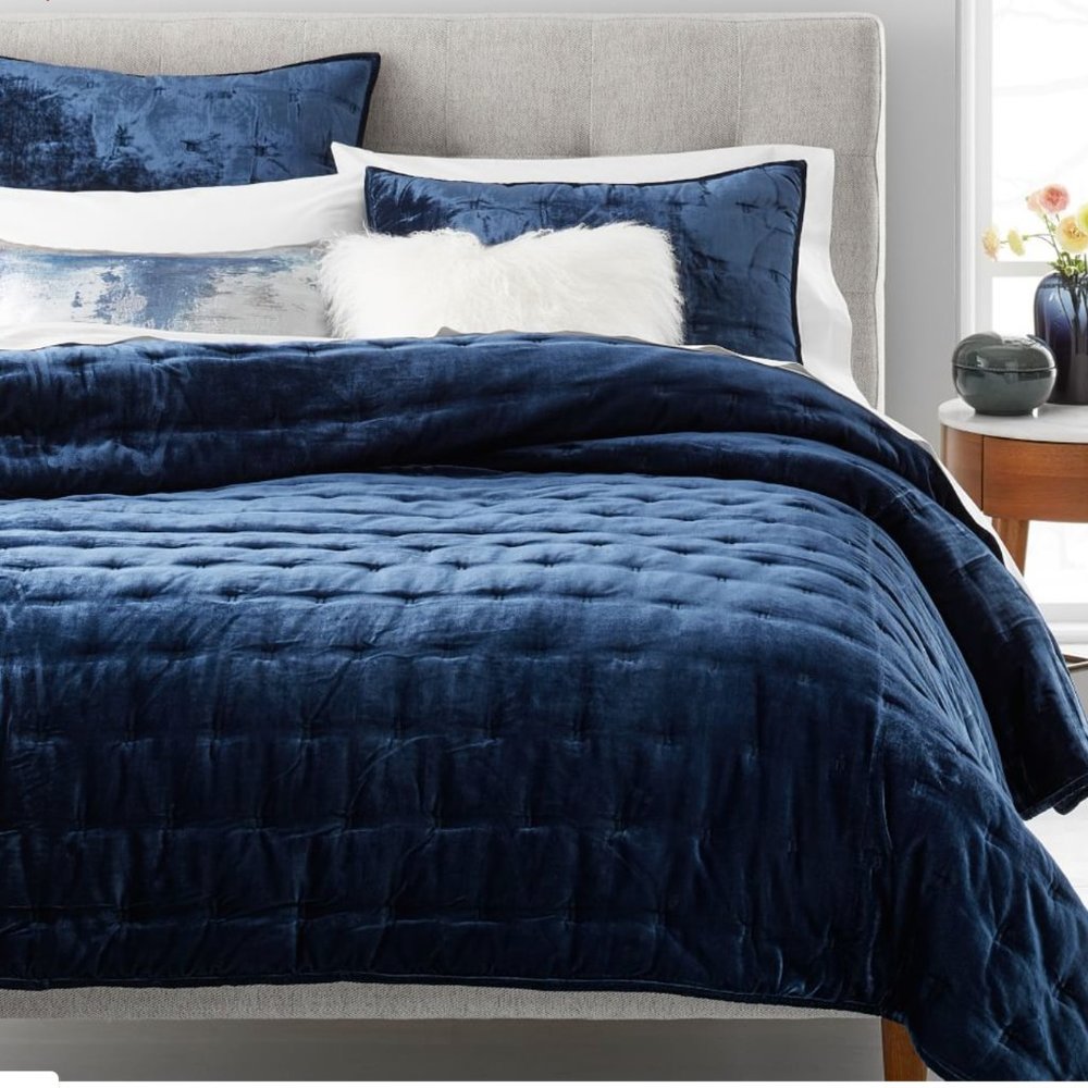 West Elm Velvet Quilt & Pillow Shams Queen